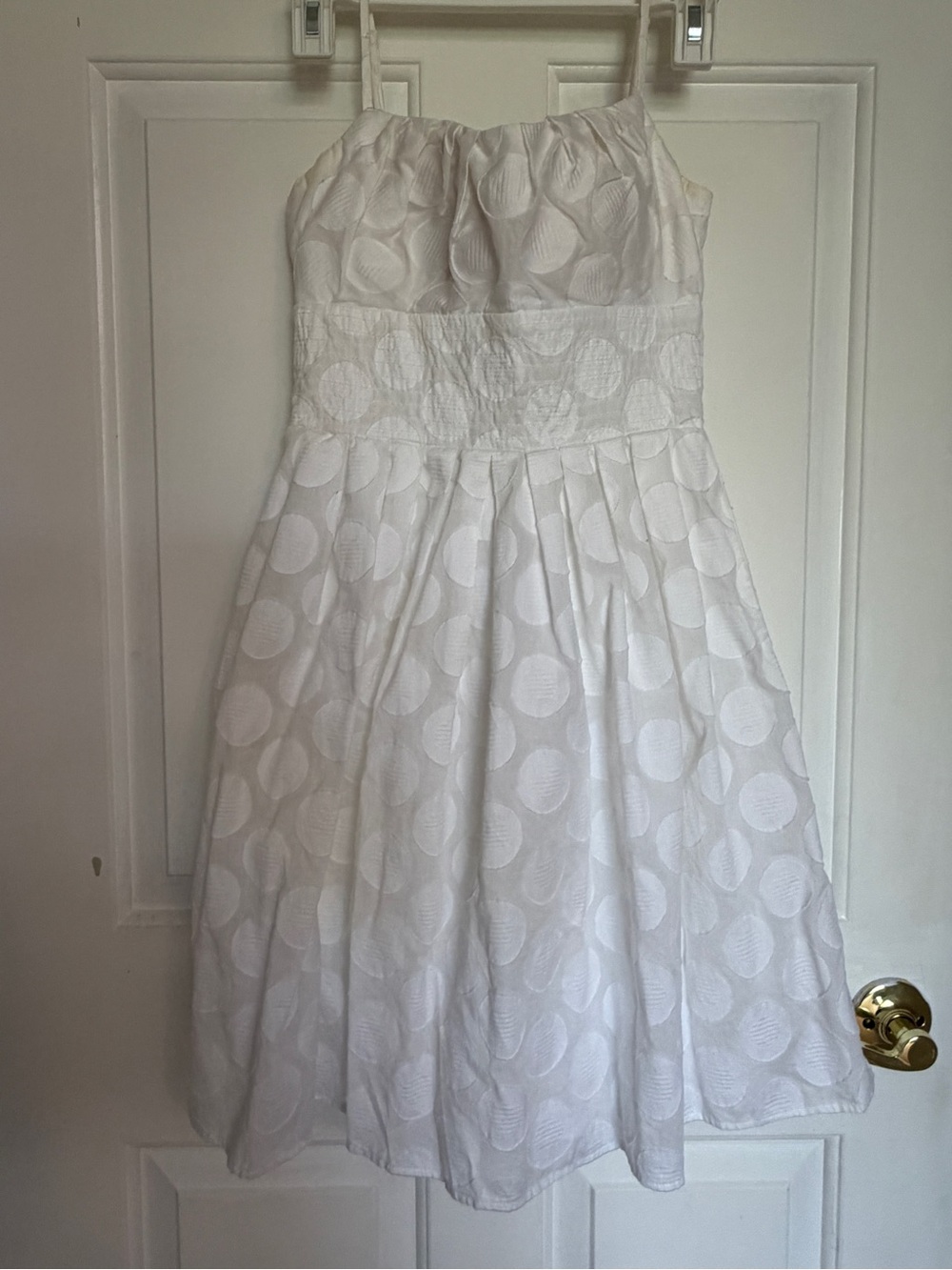 🩷juniors  White Polka Dot Sundress with Smocked Waist